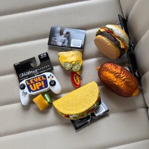Christmas Shoppe Food Ornaments Set 5 cheeseburger taco level up gaming